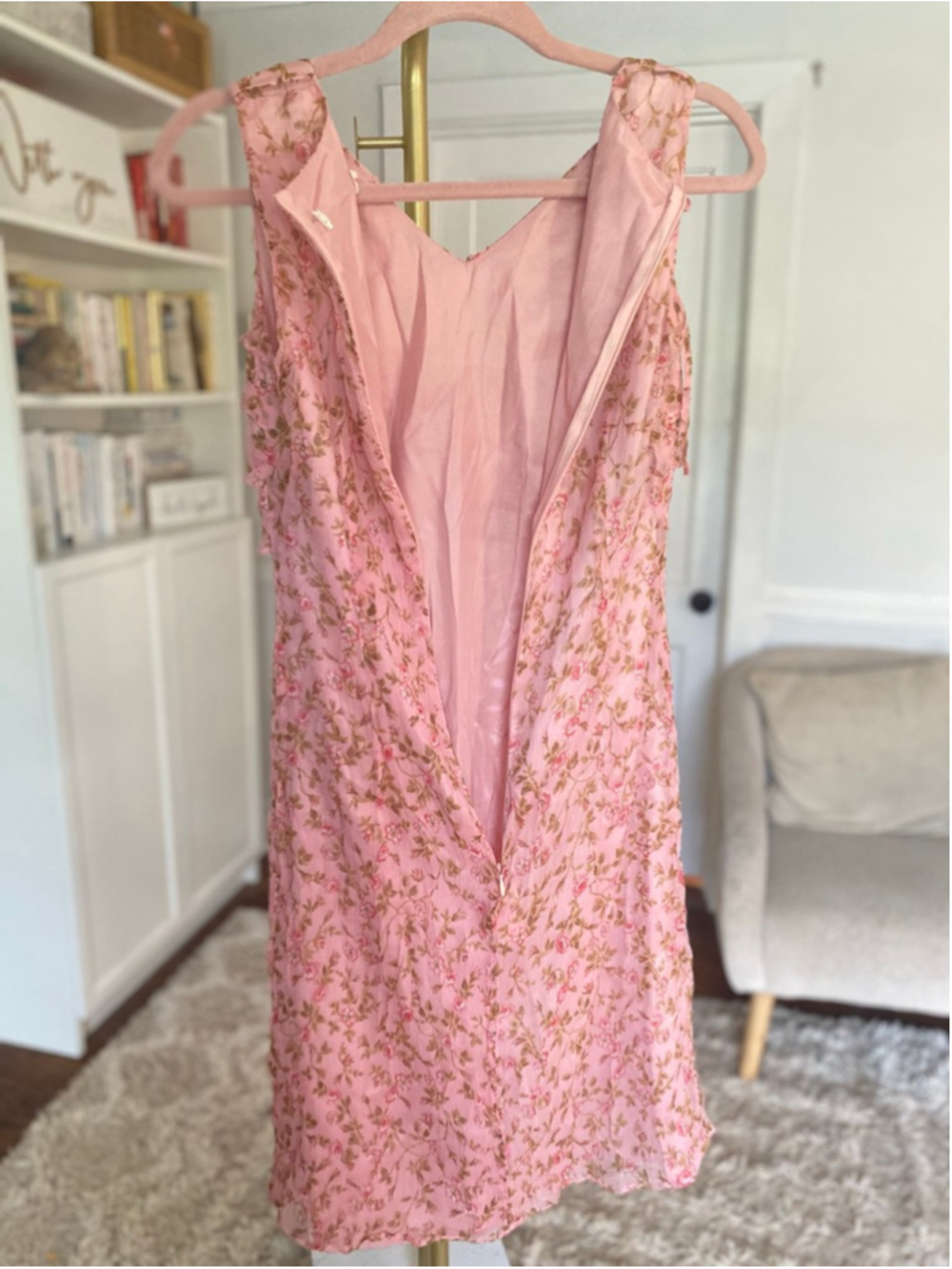 X’pect Vintage Y2K Pink Silk Floral Ruffle Mini Dress Coquette Romantic Barbie S - Picture 4 of 7